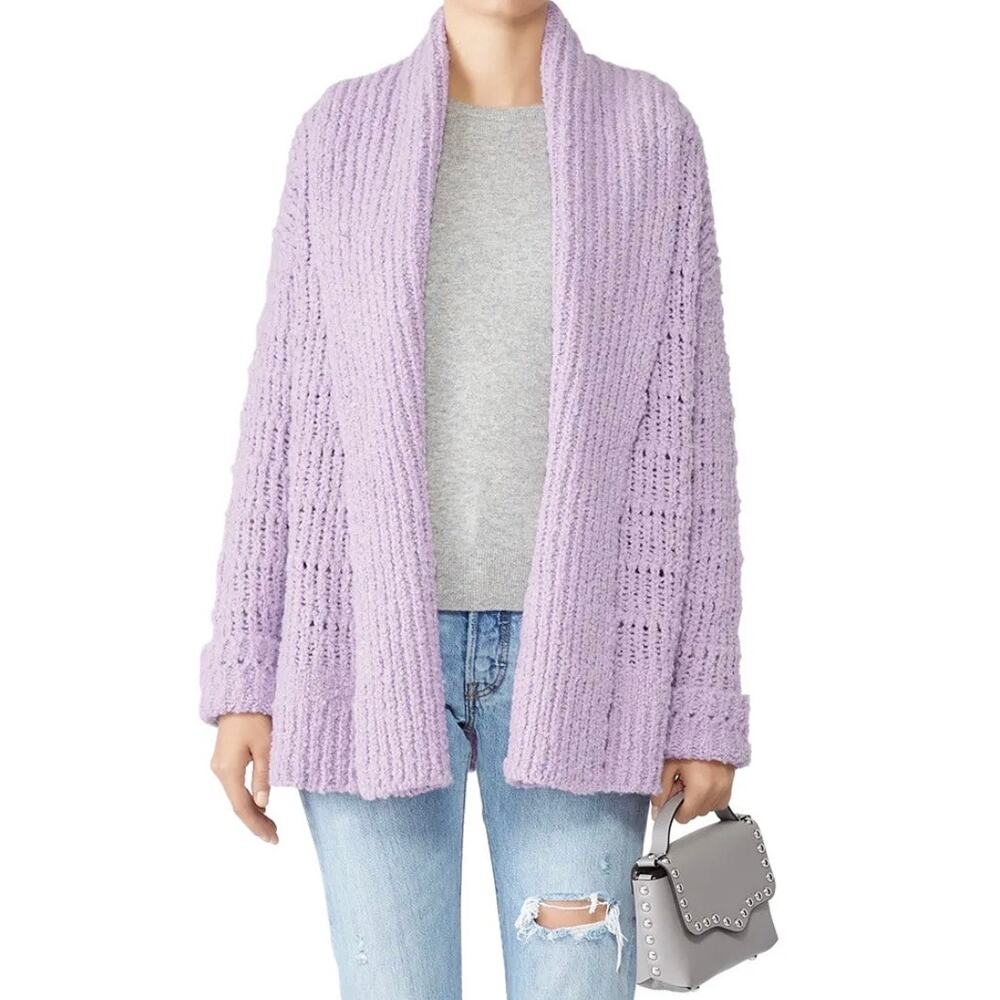 Free People Serene Wool Blend Chunky Cardigan Sweater Women's Large Lavender